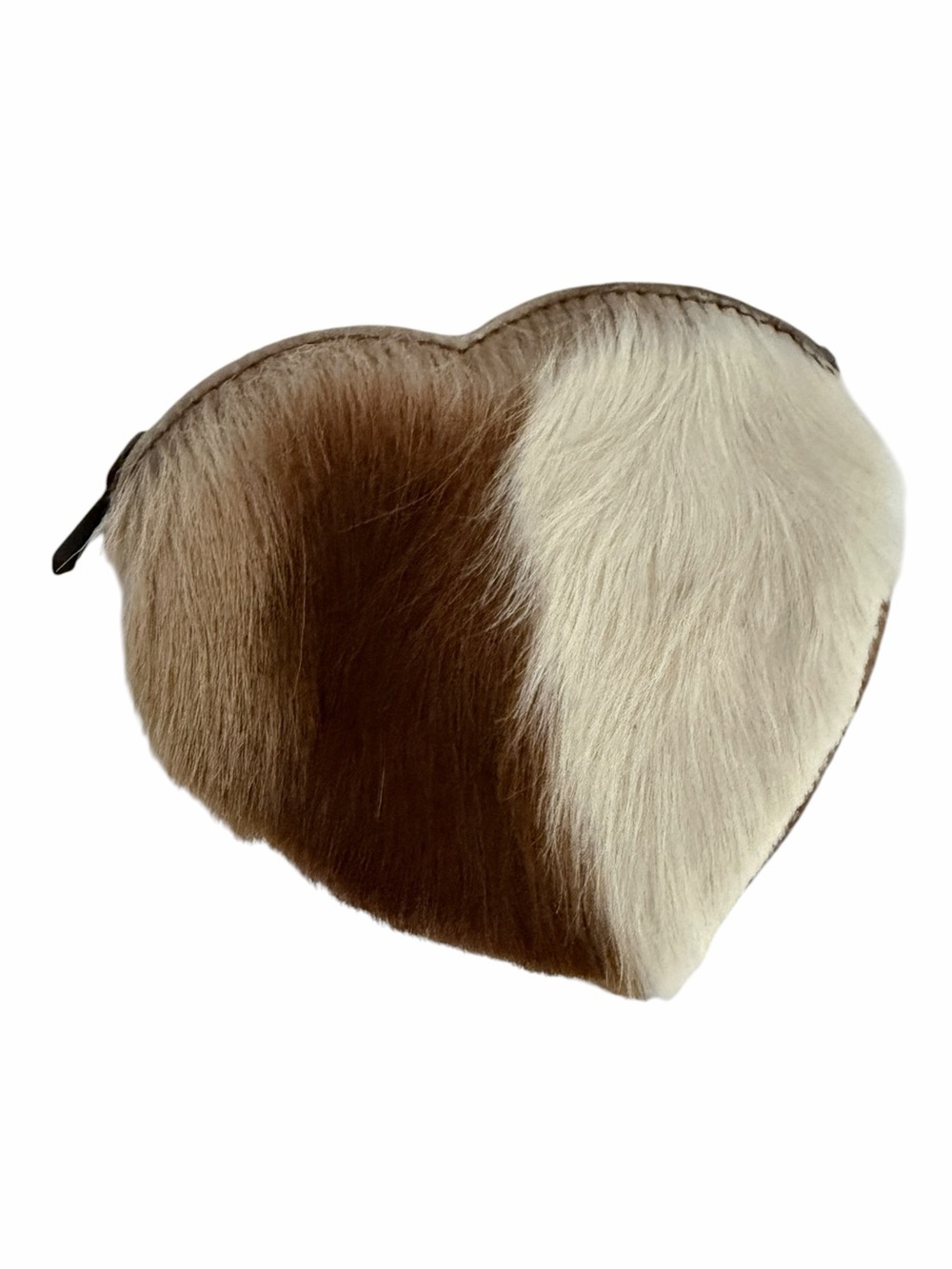 Heart Shape Leather Fur Coin Wallet Womens One Size Brown Animal Print Zip